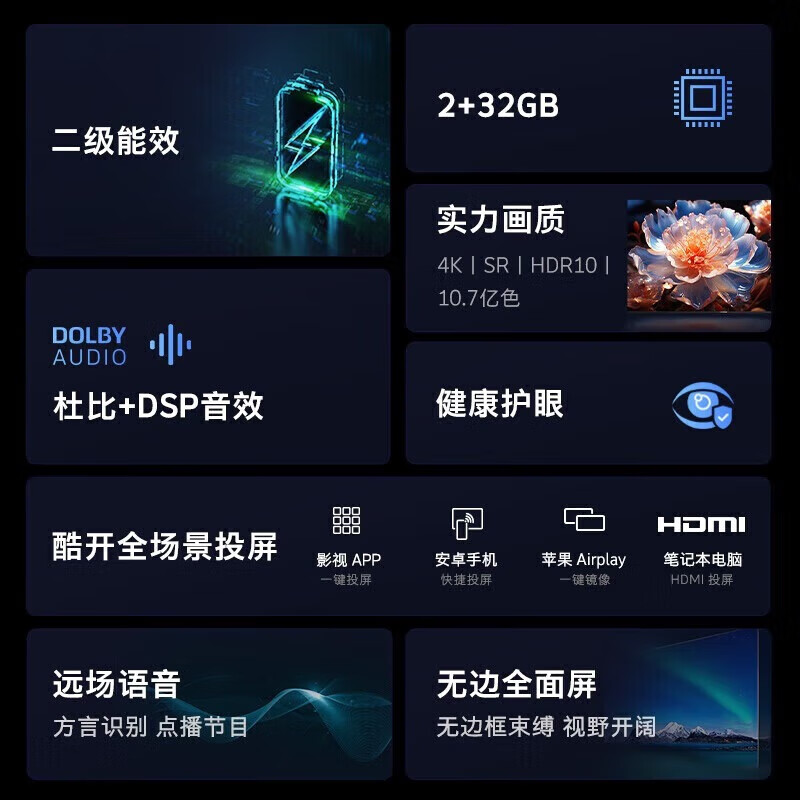 Coocaa Skyworth TV 50/55/65/75/85-inch 4K high-definition voice LCD TV eye protection TV 4K TV smart TV color TV trade-in inch 65-inch classic 2+32 configuration + 60Hz refresh + second-level energy efficiency door-to-door delivery nationwide joint guarantee