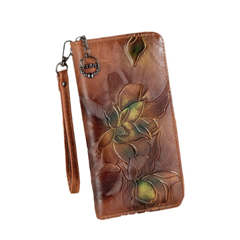 Scarecrow 2025 New Genuine Leather Light Luxury Women's Wallet Retro Personalized Color Rubbed Multi-Slot Long Bag for Girlfriend Wife Mom Mother Gift Retro Brown