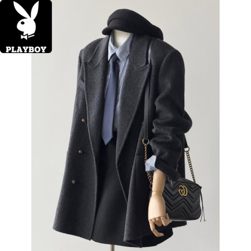 Playboy (PLAYBOY) sense woolen coat for women autumn and winter 2025 new style short suit woolen coat small temperament carbon gray S. (105-115 pounds)