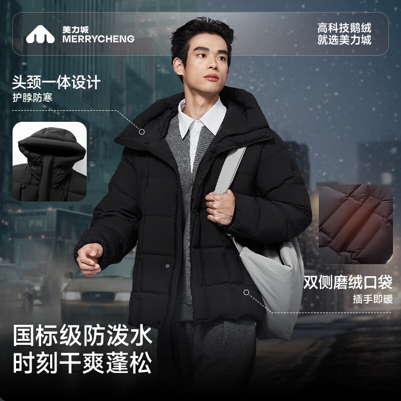Meili City Luzhuo Same Style Down Jacket Men's Thickened Warm Versatile Goose Down Top Jacket 009 Obsidian Black XL