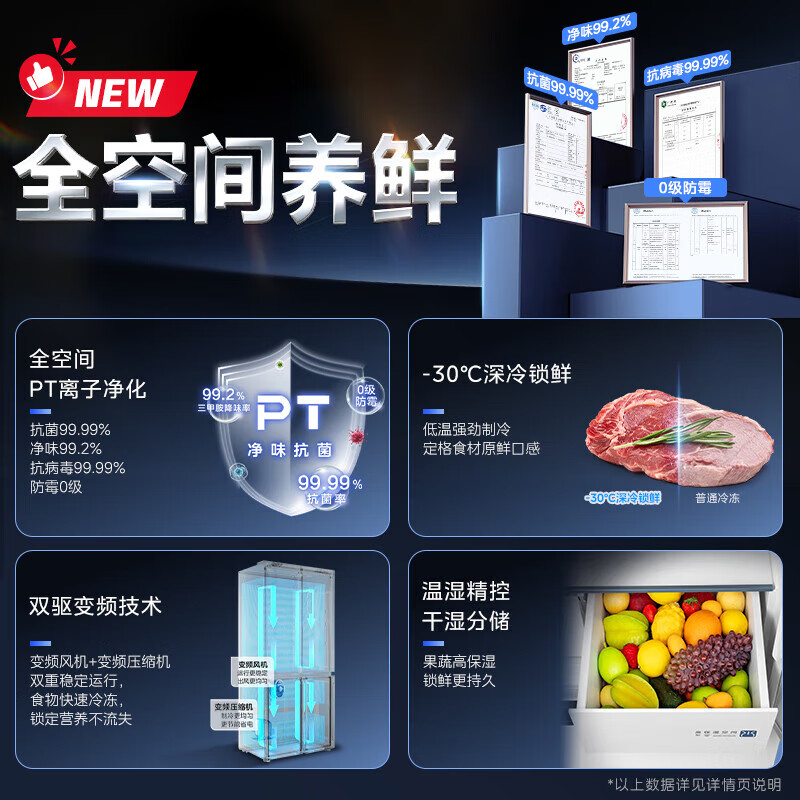 Midea Zhenxiang series cross door 60cm embedded four-door dual system dual cycle refrigerator bottom cooling zero embedded refrigerator national supplement BCD-508WUSPZM (E) subsidy immediate discount Stardust Sand