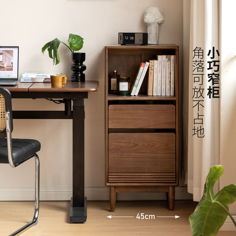 Genji Muyu solid wood corner cabinet side cabinet modern minimalist TV cabinet display cabinet living room storage cabinet black walnut bookcase 0.65m