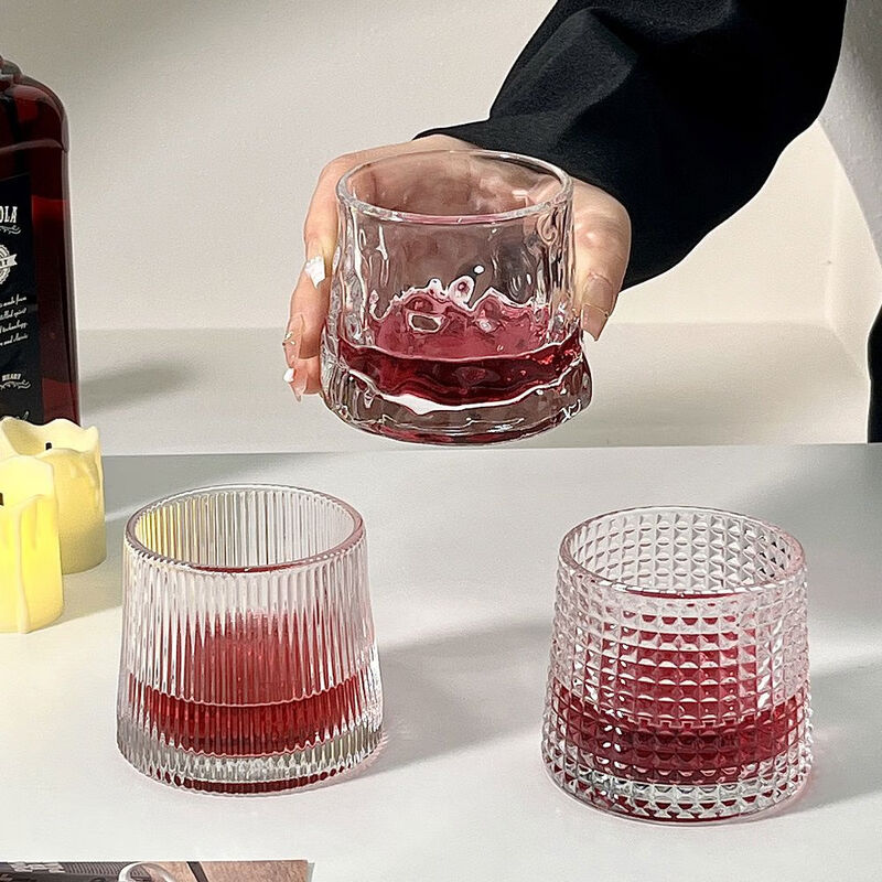 Yusenyi retro ins style flat bottom cup trapezoidal glass creative sense whiskey cup coffee cup cold brew cup water cup flat bottom striped cup 160ml