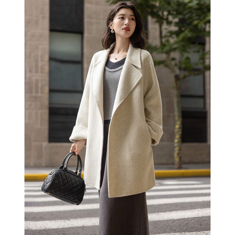 Demana Quiet Luxury Muse Winter Sheep Wool Large Lapel Lace Double-Sided Wool Coat Mid-Length Women's Wool Coat