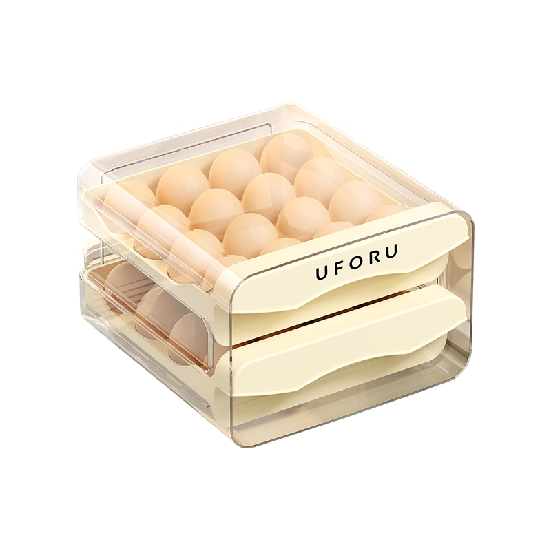Master Housewife Egg Storage Box Refrigerator Special Egg Tray Drawer-Type Egg Rack Home Egg Box Rack Food Storage Box 1 Pack Upgraded Cream White-32 Grids Double-layer Drawer Storage
