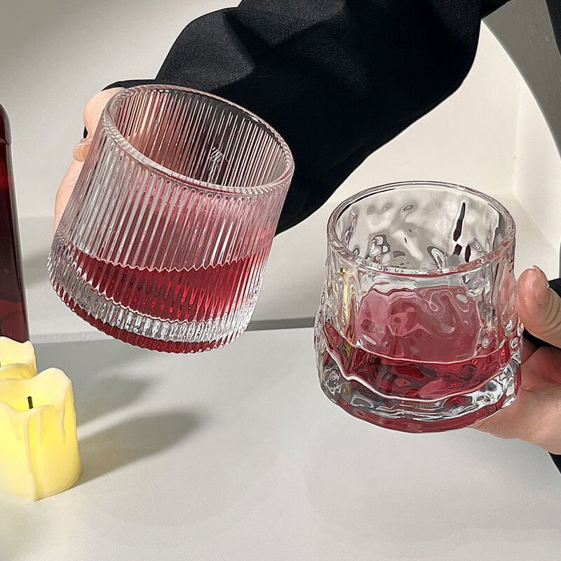 Yusenyi retro ins style flat bottom cup trapezoidal glass creative sense whiskey cup coffee cup cold brew cup water cup flat bottom striped cup 160ml