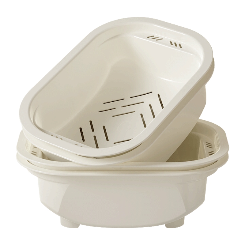 Fahrenheit Double Layer Drain Basket Sink Washing Basket Kitchen Storage Vegetable and Fruit Basket Food Grade Environmentally Friendly Material Thickened and Durable Double Layer Drain Basket - Cream Large Size Set of Two