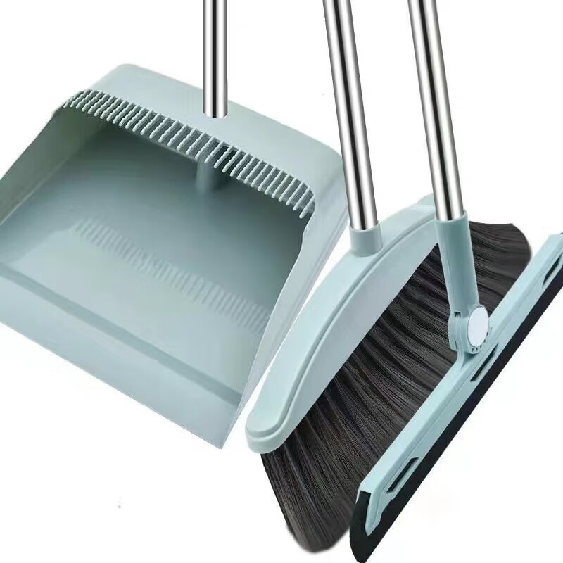 Kelibang Broom and Dustpan Set Factory Workshop Floor Cleaning Tools Outdoor Thickened and Durable Floor and Courtyard Sweeping Broom and Scraper Sky Blue Three-piece Set KB1135