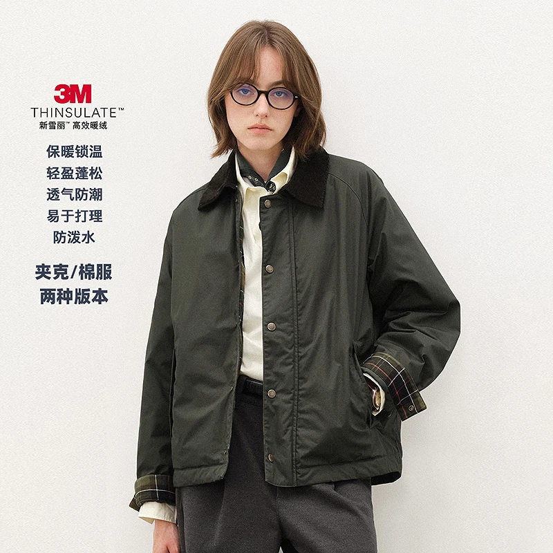 714street Waterproof Hunting Jacket Men's 2025 Autumn and Winter 3M Thinsulate Warm Velvet Cotton Barn Style Jacket Women Army Green-Cotton L