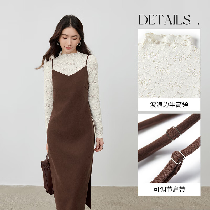 Shandubila autumn gentle age-reducing women's suit half-high collar hollow stretch lace bottoming shirt with V-neck suspender dress