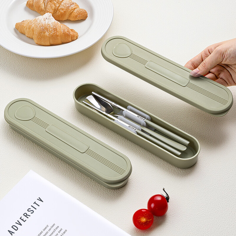 Guofeng 316 stainless steel portable tableware set food grade chopsticks and spoon set personal storage box for students antibacterial 316 avocado chopsticks+spoon+box