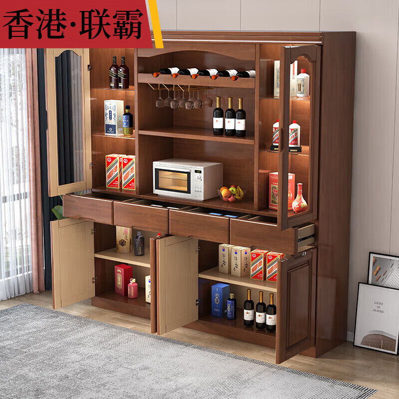 Lianba modern Chinese solid wood wine cabinet sideboard multi-functional wall combination living room storage 1.6m wine cabinet walnut color 4 doors