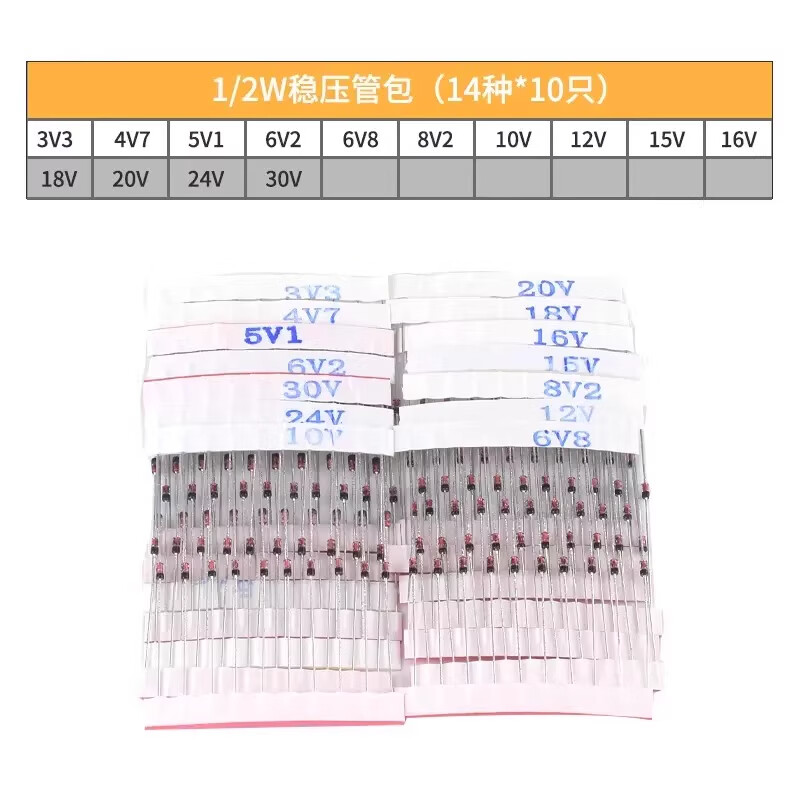 ZAVE direct plug-in Zener diodes, 14 types of 1/2W Zener diodes, 10 pieces each