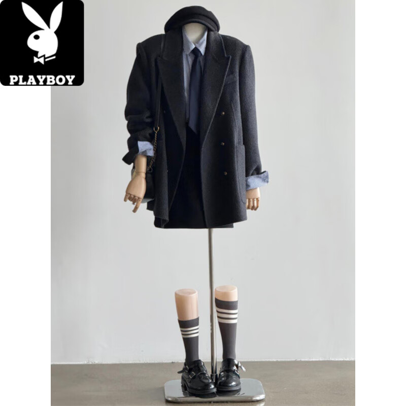 Playboy (PLAYBOY) sense woolen coat for women autumn and winter 2025 new style short suit woolen coat small temperament carbon gray S. (105-115 pounds)