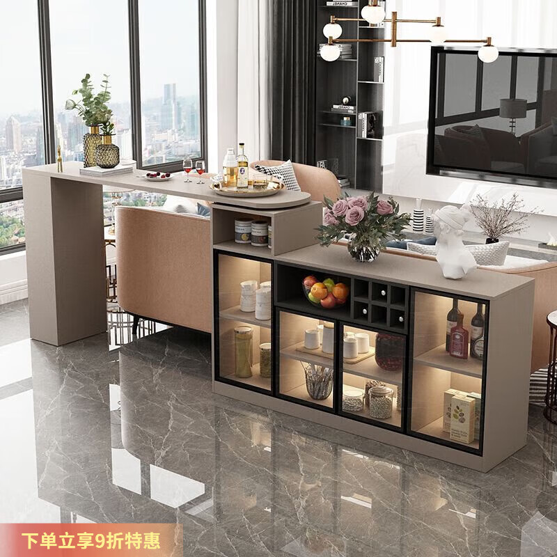 Guen bar table partition cabinet home living room sideboard integrated wall multi-functional wine cabinet island modern sofa back cabinet champagne gray (glass door)-1.5 bar 1.2 cabinet assembly