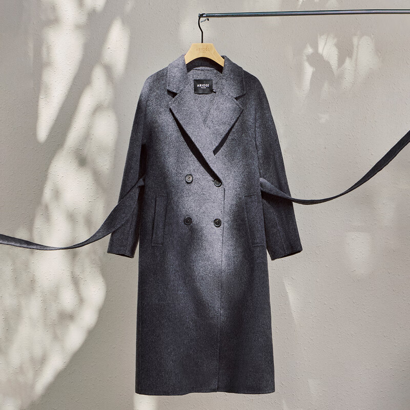 Enos Yashi Shopping Mall Same Style 2025 Winter New Camel Wool Double-sided Woolen Coat Woolen Jacket 41032337 Smoke Gray S