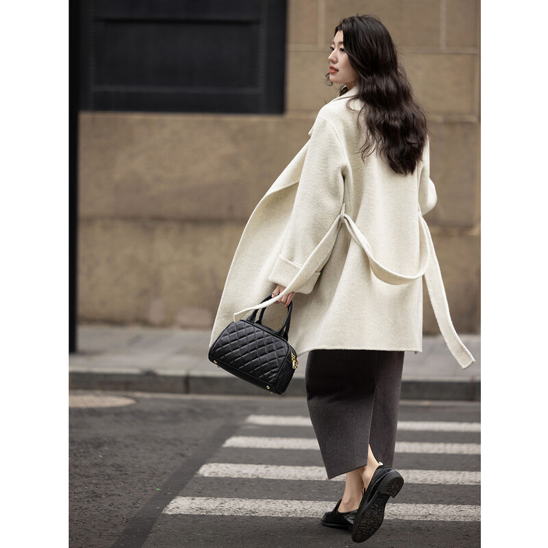 Demana Quiet Luxury Muse Winter Sheep Wool Large Lapel Lace Double-Sided Wool Coat Mid-Length Women's Wool Coat