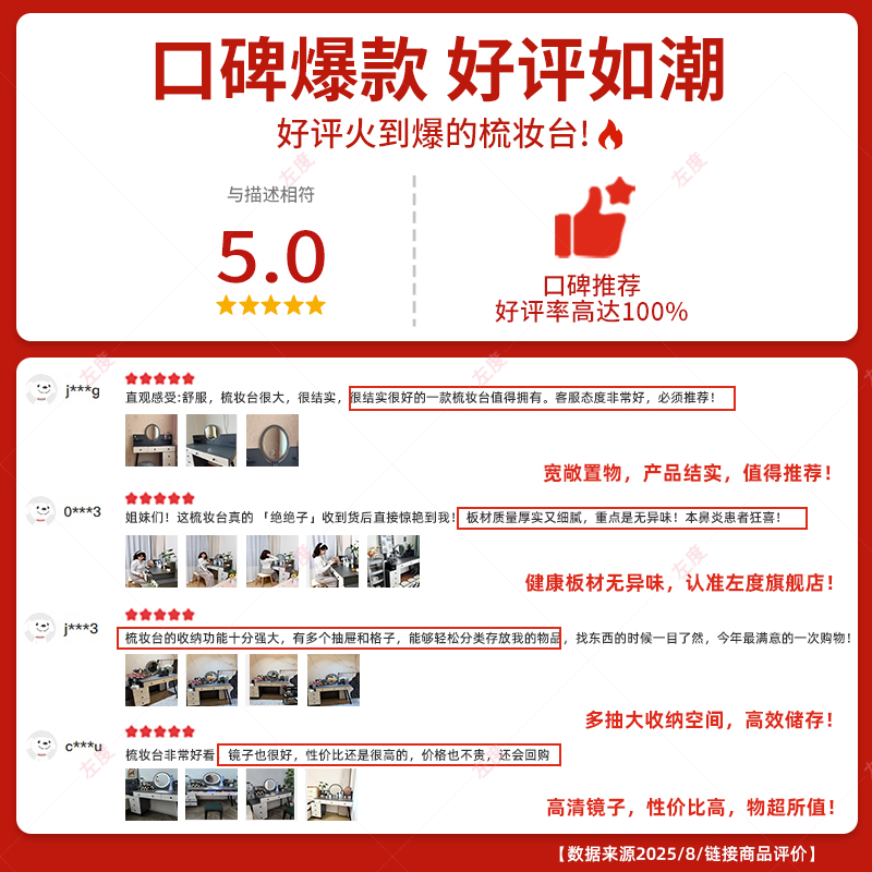 Zuodu Dressing Table Bedroom Home Dressing Table Simple 2025 New Drawer Cabinet Integrated Small Apartment Light Luxurious Dressing Table Classic Style Five Drawers Gray + LED Mirror Affordable Self-installation