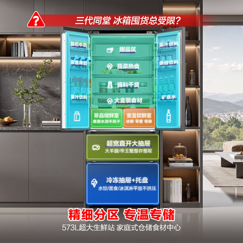 Rongsheng 526 upgraded model Ares 573L French multi-door refrigerator large capacity dual system ultra-thin embedded first-level energy efficiency frost-free BCD-573N40FQLAD national subsidy