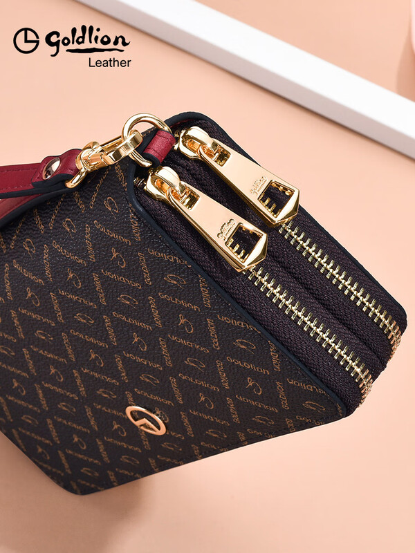 Goldlion Wallet Women's Long Large Capacity Light Luxury Handbag High-end Gift for Girlfriend Bag Clutch Coffee Color