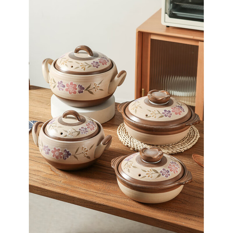 Caiguan Japanese-style Jinwuyaki ceramic casserole soup pot suitable for 2-3 people long and soup pot-brown 2500ml