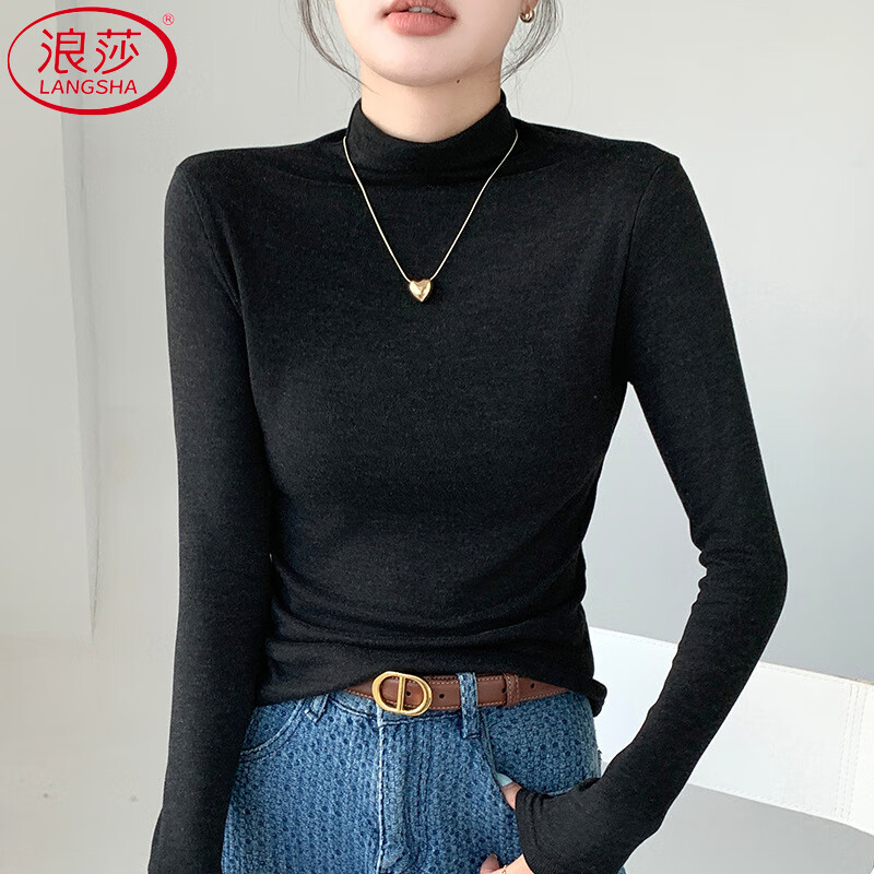 Langsha half turtleneck bottoming shirt for women 2025 winter new warm brushed long-sleeved T-shirt slim fit versatile top