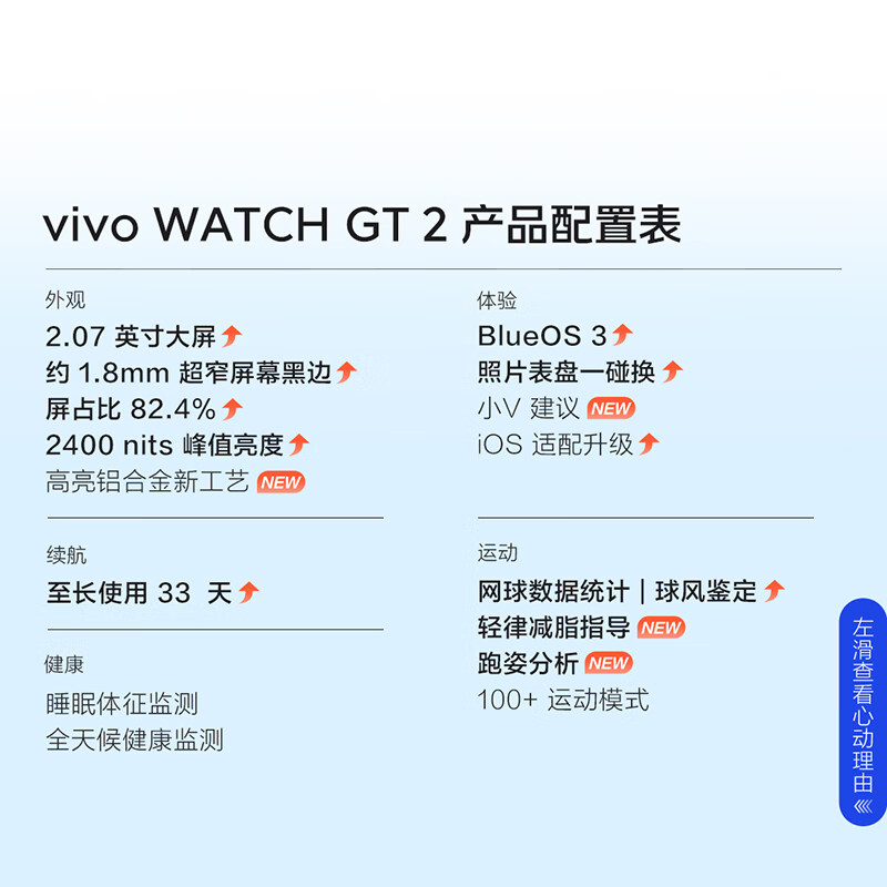 Vivo WATCH GT 2 Original black, ultra-narrow bezels, bright large screen, one-touch change of photo dial, 33-day Bluetooth battery life, smart watch, couple watch, gift for girlfriend