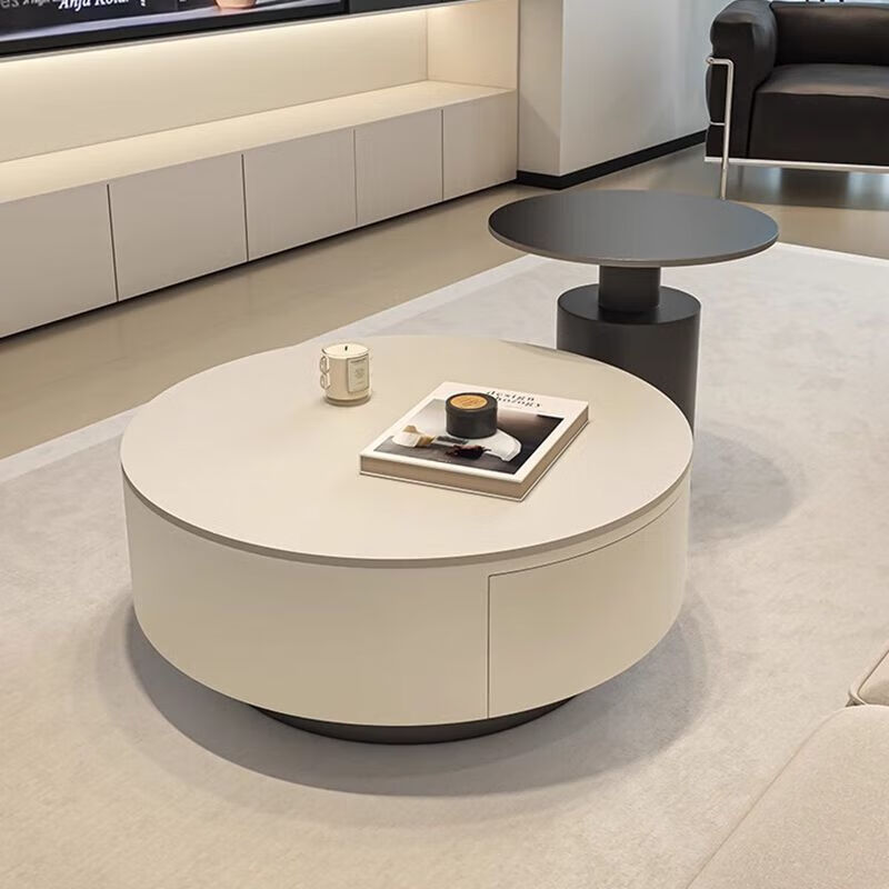 Huabisen Italian high-end light luxury slate coffee table small apartment living room home minimalist round combination simple modern black cabinet white slate 70+45 black edge table