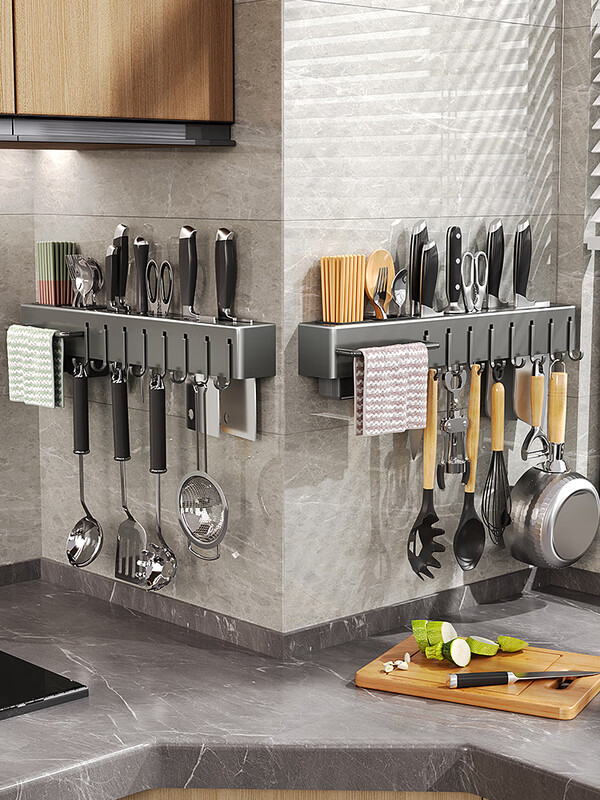 Steel Shield German imported quality multifunctional knife holder kitchen knife supplies storage rack chopstick cage integrated storage rack chopstick barrel gun ash 60cm three barrels + 10 hooks