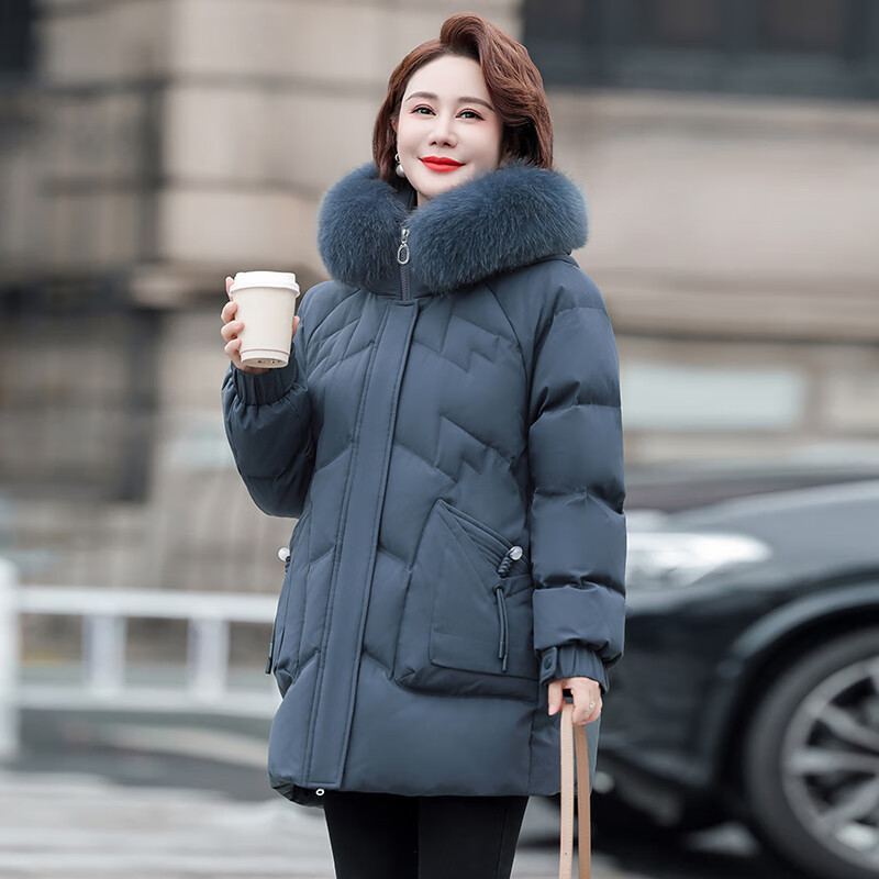 Yaya (YAYA) middle-aged mother's winter style down jacket, middle-aged and elderly women's style, thickened and versatile fox fur collar jacket QC