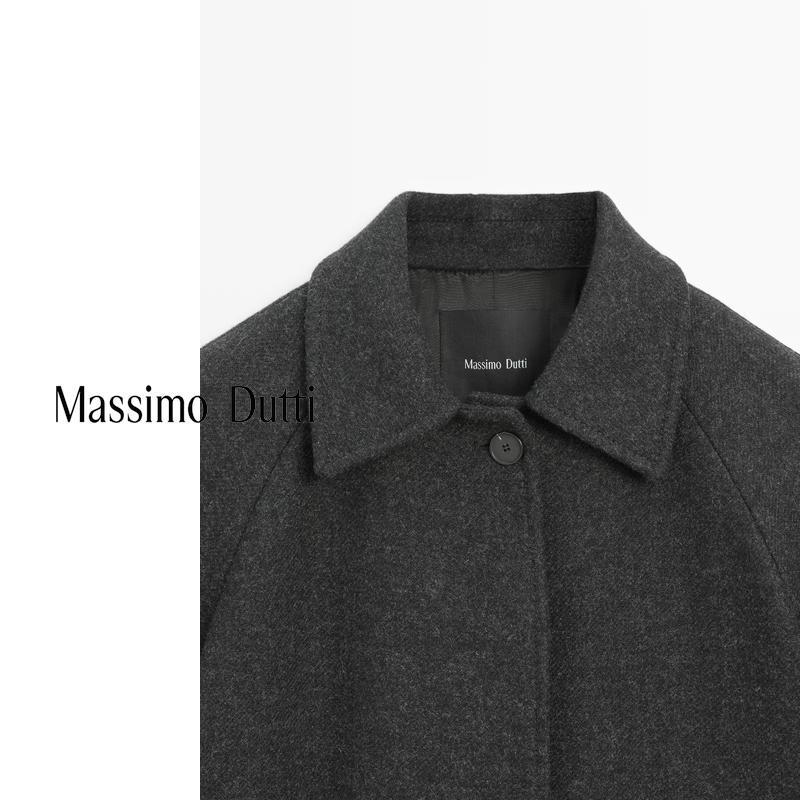 Massimo Dutti discount upgrade 2026 women's gray high-end short lapel woolen coat jacket 06456907 dark gray M (170/92A)