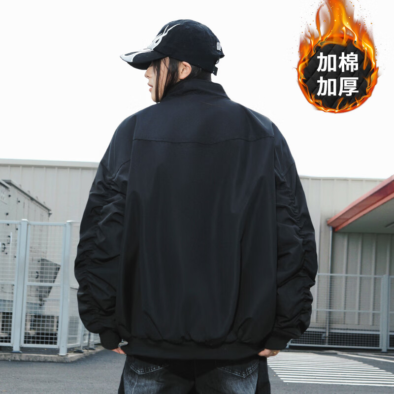 Dingfengbaoluo couple flight jacket men's autumn and winter cotton thickened American style outdoor stand-up collar jacket DGM97 black 2XL