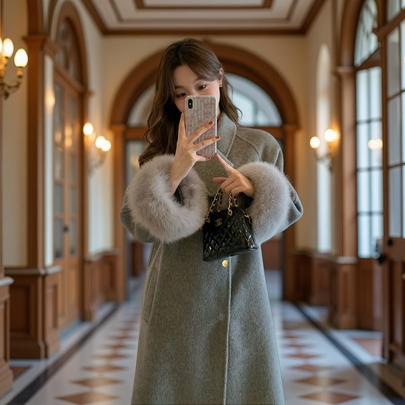 Creative girl CREATIVITY-GIRL white fox fur double-sided woolen woolen coat for women 2025 autumn and winter new style high-end lapel temperament coat white gift box packaging + JD door-to-door delivery S suitable for 105-120 pounds