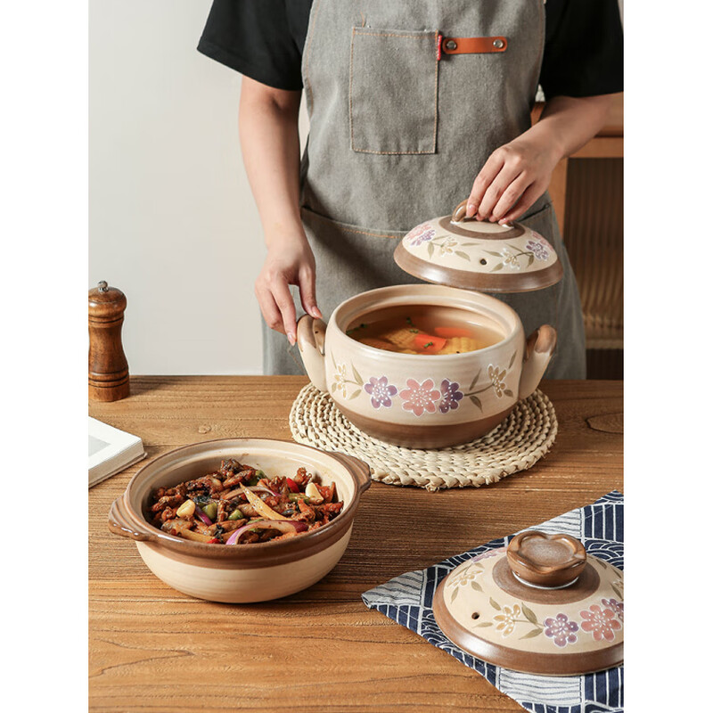 Caiguan Japanese-style Jinwuyaki ceramic casserole soup pot suitable for 2-3 people long and soup pot-brown 2500ml