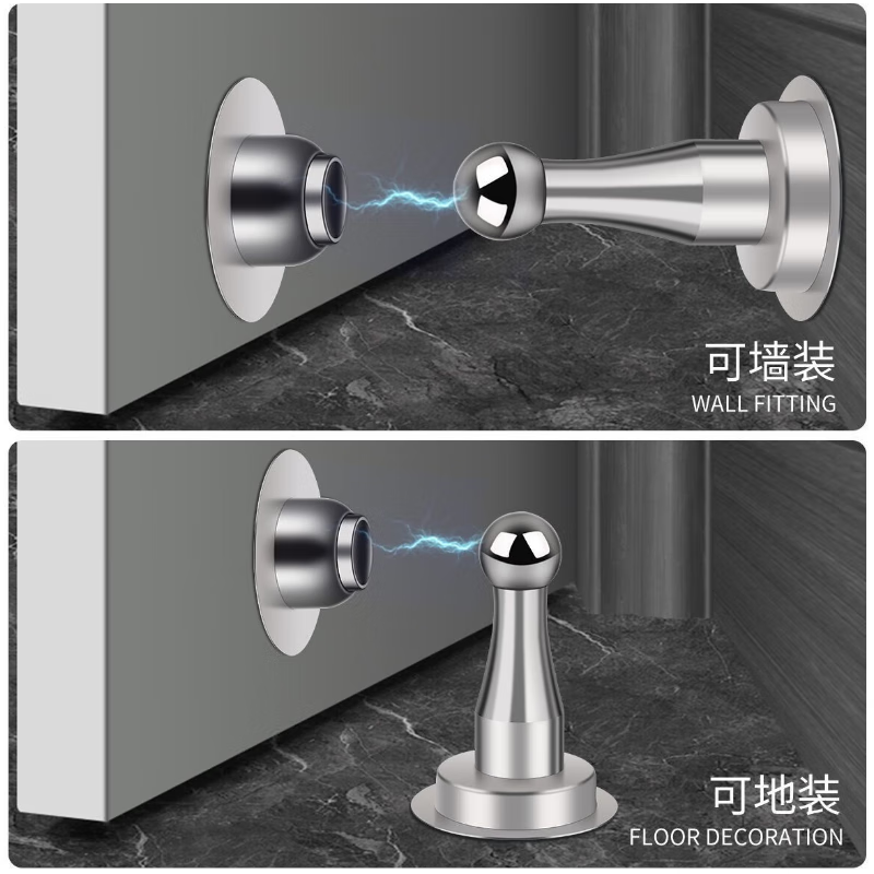 Gongbaili door stopper, punch-free door stopper, strong magnetic anti-collision iron door touch door stopper, stainless steel wall suction, floor suction bathroom, stainless steel door suction (Jingcang Speed Matching) Silver