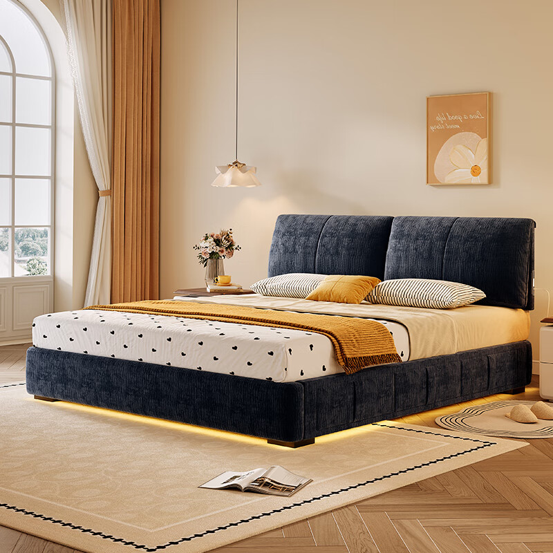 Dongxiong ultra-thin bedside fabric bed removable and washable elephant ears small apartment primary and secondary bedrooms ultra-thin translation storage bed cat claw cloth bed/encrypted silent row frame 1800mm*2000mm translation structure