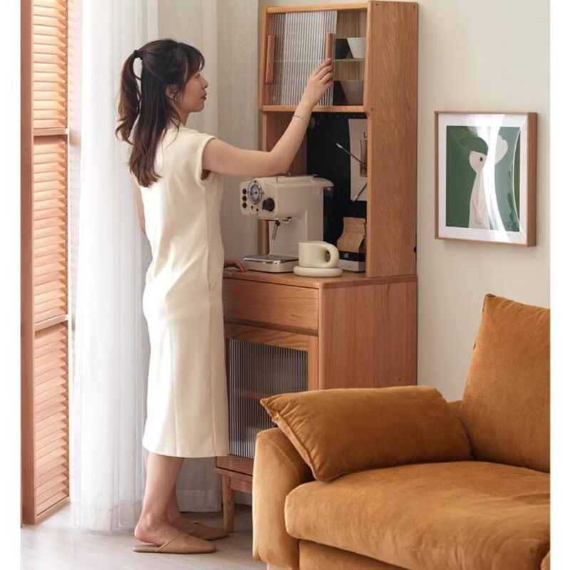 Xianqingyashe all solid wood sideboard home simple small apartment dining room oak multi-functional storage cabinet solid wood storage cabinet oak-log color-next section 0.85 m sideboard
