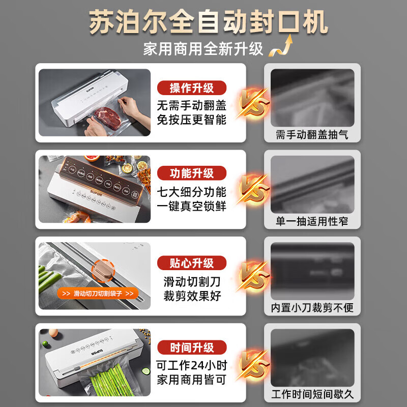 Directly to fully automatic vacuum sealing machine small household fresh food package sf007 new stainless steel + 170 pieces of vacuum