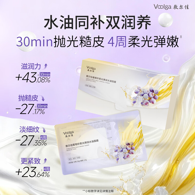 Fuljia's new blockbuster grape seed soft light elastic moisturizing oil dual-compartment facial mask 3 boxes anti-wrinkle firming Valentine's Day gift