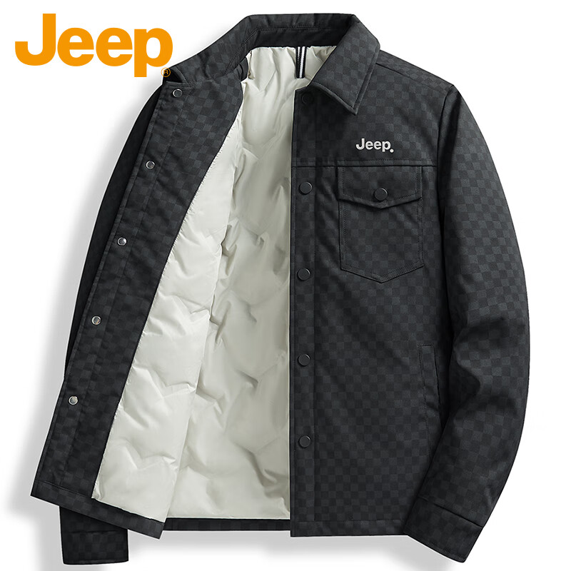 JEEP Jeep Down Jacket Men's Winter Cold Warm Jacket Men's Loose Workwear Jacket Men's White Duck Down Black 2XL