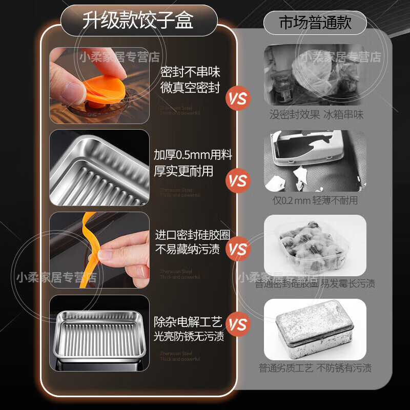 He Jiangong German brand food 316 stainless steel crisper box with lid dumpling wonton square box storage refrigerator quick-frozen seal (light style) + sealing lid 3 layers