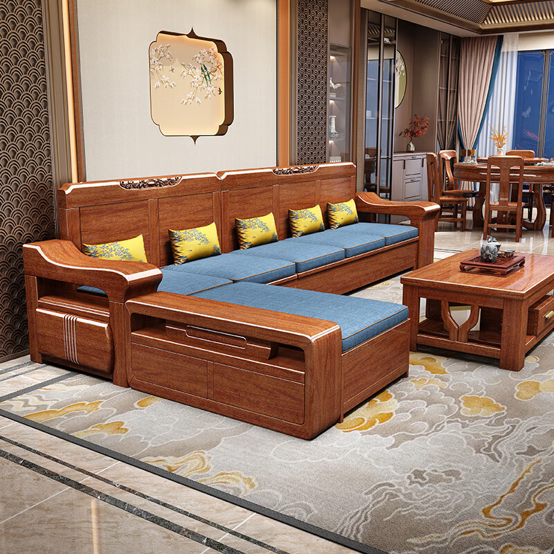 Shunju Treasures Factory direct sales clearance solid wood sofa combination modern new Chinese style wooden sofa simple living room dual use in winter and summer special clearance four seater + corner cabinet + double + imperial concubine + coffee table