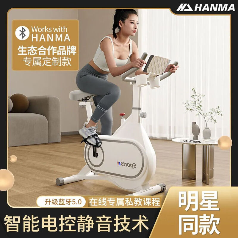 Hanma Spinning Bike Home Magnetic Silent Exercise Bike Home Office Sports Weight Loss Small Folding Bike White