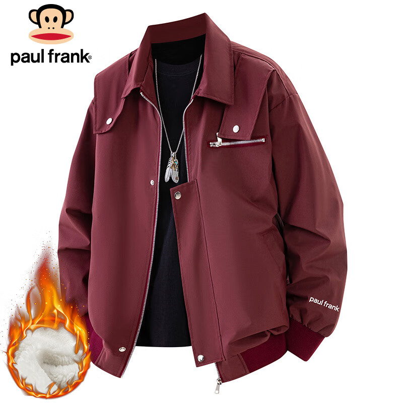 Paul Frank Jacket Men's Autumn and Winter American Functional Work Jacket Men's Trendy Brand Top Men's Black Velvet XL
