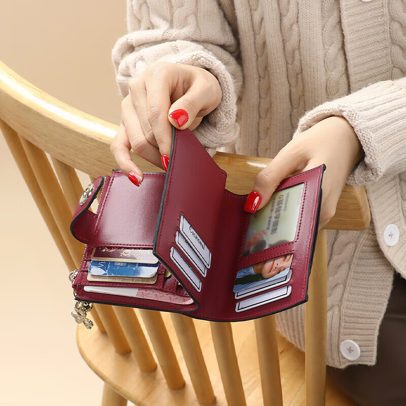 Aegean Women's Wallet Short Folding Zipper Multi-Card Slot Coin Purse Clutch Light Luxury Wallet Bank Card Bag Document Bag