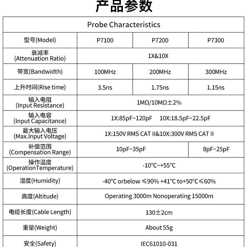 YPIO EER Pioneer YPIONEER oscilloscope probe P7100 bandwidth 100MHz attenuation 10X voltage 300V single package