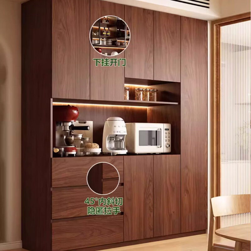 Easti solid wood sideboard against the wall integrated storage cabinet multi-functional wine cabinet storage cabinet antique style tea cabinet cabinet 0.6*2.4 meters oak (two-door sideboard) ENF level
