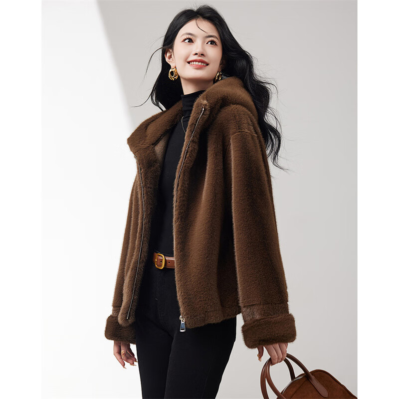 Xinfeiyu imitation mink coat for women 25 winter new fashion temperament high-end hooded thickened warm imitation fur one-piece coat