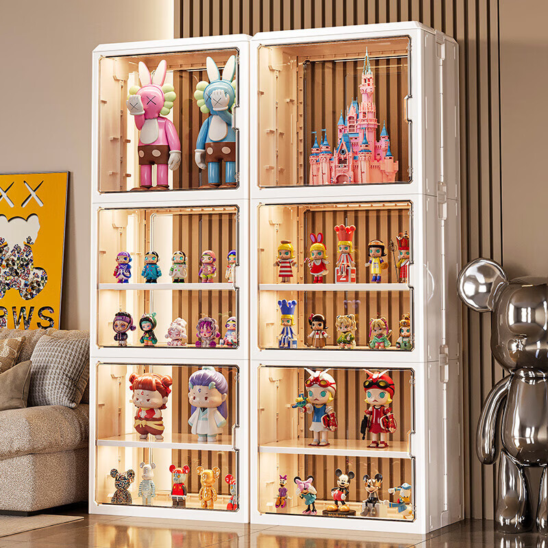 Starman Bubble Mart Figure Display Cabinet Blind Box Storage Box Le Building Blocks High Acrylic Ornament Display Box Rack Cream White Large Size 3 Layers Free Small Partitions*9