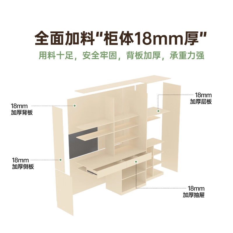 Customized ENF grade solid wood sideboard with integrated storage against the wall and dining table, which can be embedded into a high cabinet in the living room of a small apartment. 2.4 meters long * 2.1 meters high (six-door sideboard). Perforated board and double-hole track socket are provided by default.